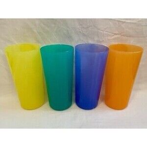 Vintage Brand New Tupperware Celebration 14 oz Tumblers Shapes Stripes Set of 4